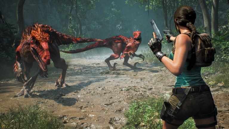 Tomb Raider: Legacy of Atlantis -pelin kuvakaappaus: Lara Croft kallionkielekkeellä